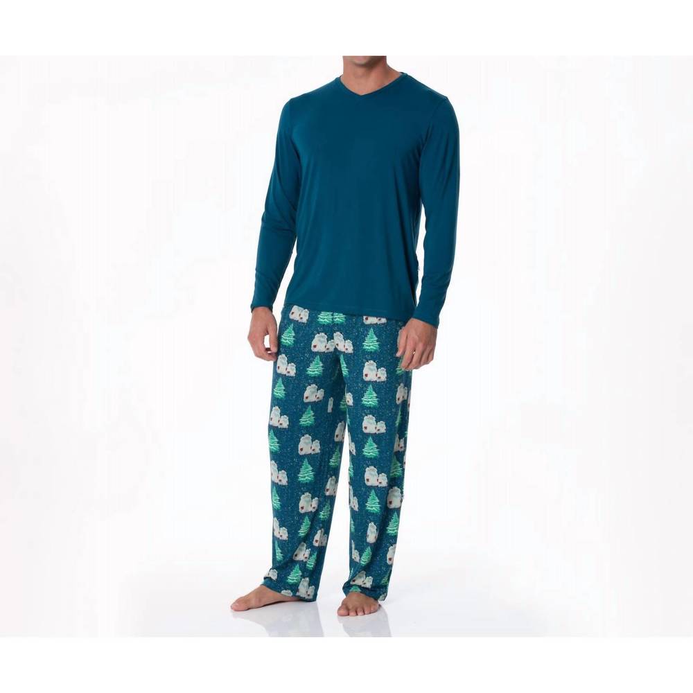 NEW KICKEE men's print pajama pants in peacock yeti